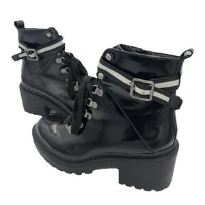 New Women's Jellypop Size 7 ‎ Black Patent Gothic Combat Style Boots